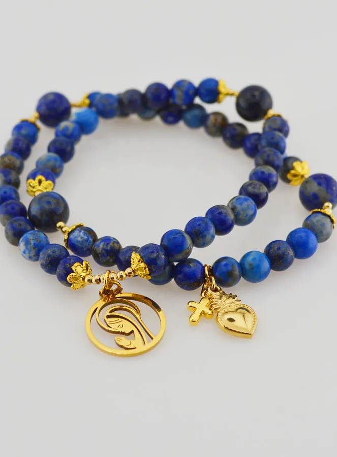 Lapis Lazuli Rosary Bracelet - Virgin Mary and Ex Voto (pic 3)