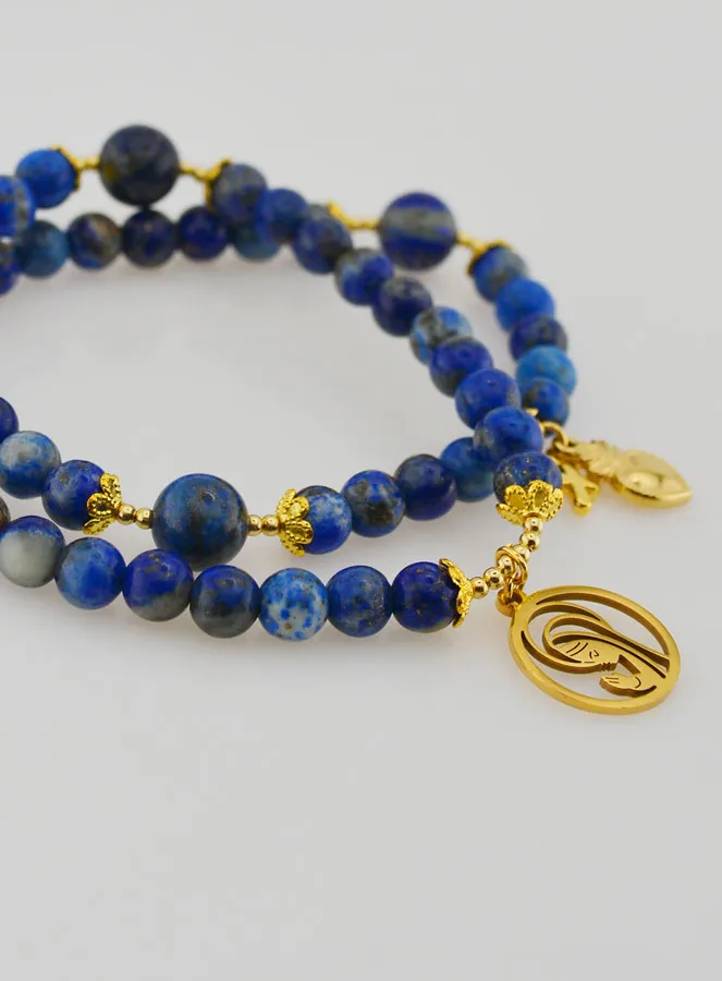 Lapis Lazuli Rosary Bracelet - Virgin Mary and Ex Voto (pic 4)