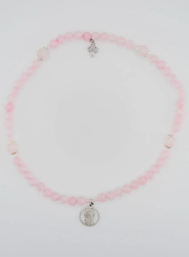 Rose Quartz Rosary Bracelet - Virgin Mary and Holy Trinity (pic 1)