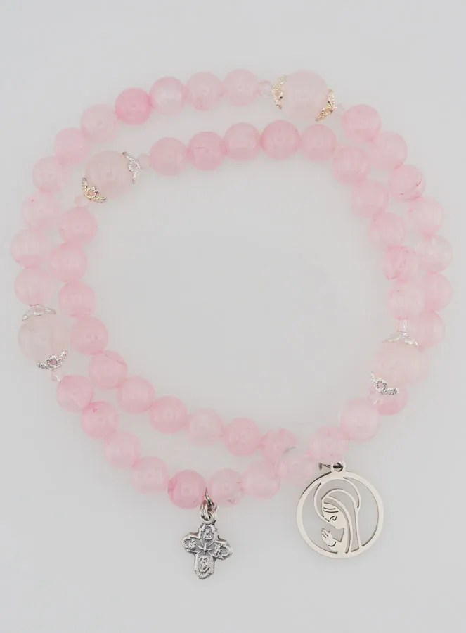 Rose Quartz Rosary Bracelet - Virgin Mary and Holy Trinity (pic 2)