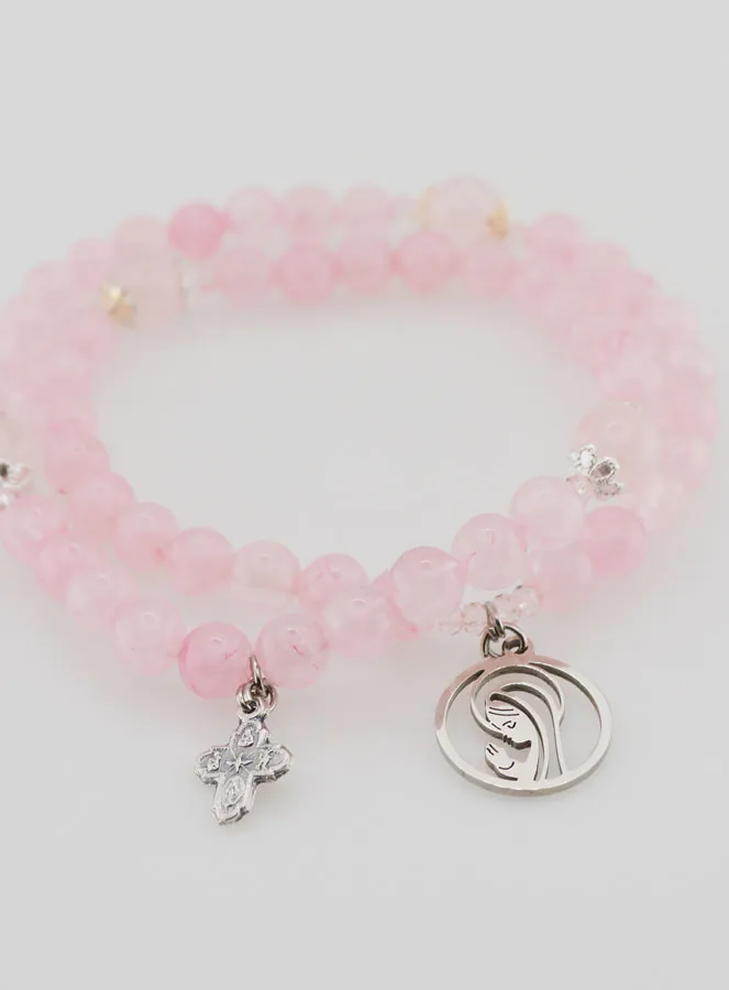 Rose Quartz Rosary Bracelet - Virgin Mary and Holy Trinity (pic 3)