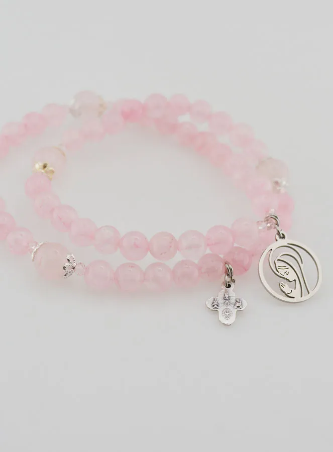 Rose Quartz Rosary Bracelet - Virgin Mary and Holy Trinity (pic 4)