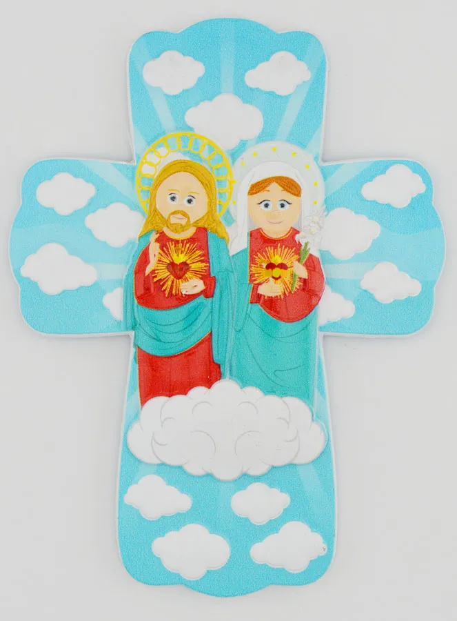 Children's Cross to Hang - Sacred Hearts of Jesus and Mary (pic 1)