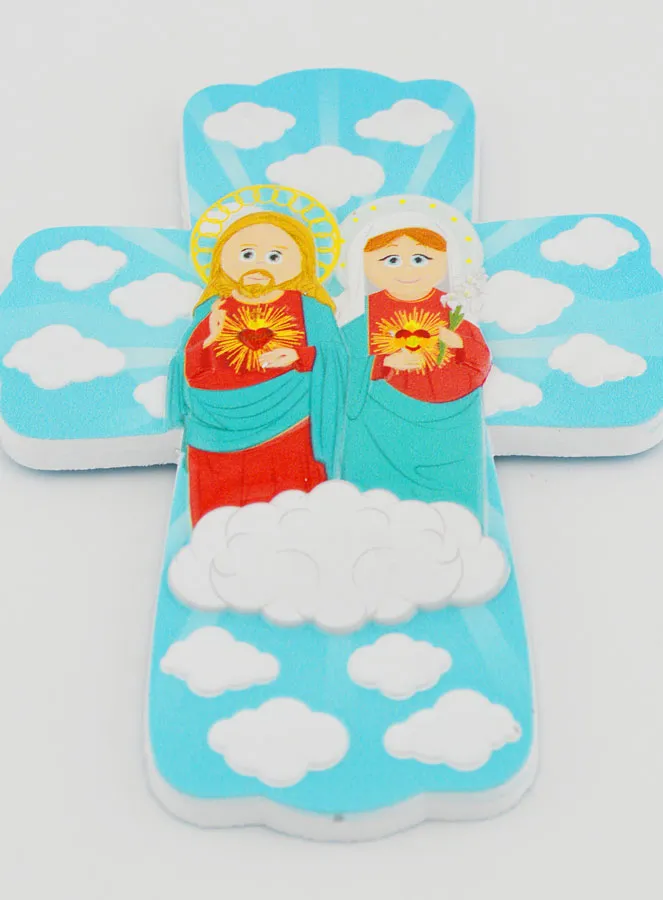 Children's Cross to Hang - Sacred Hearts of Jesus and Mary (pic 2)