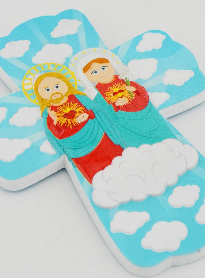 Children's Cross to Hang - Sacred Hearts of Jesus and Mary (pic 3)