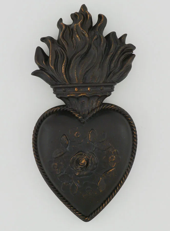 Ex Voto Wall Decoration Black and Bronze Flower Heart - 13cm (pic 1)