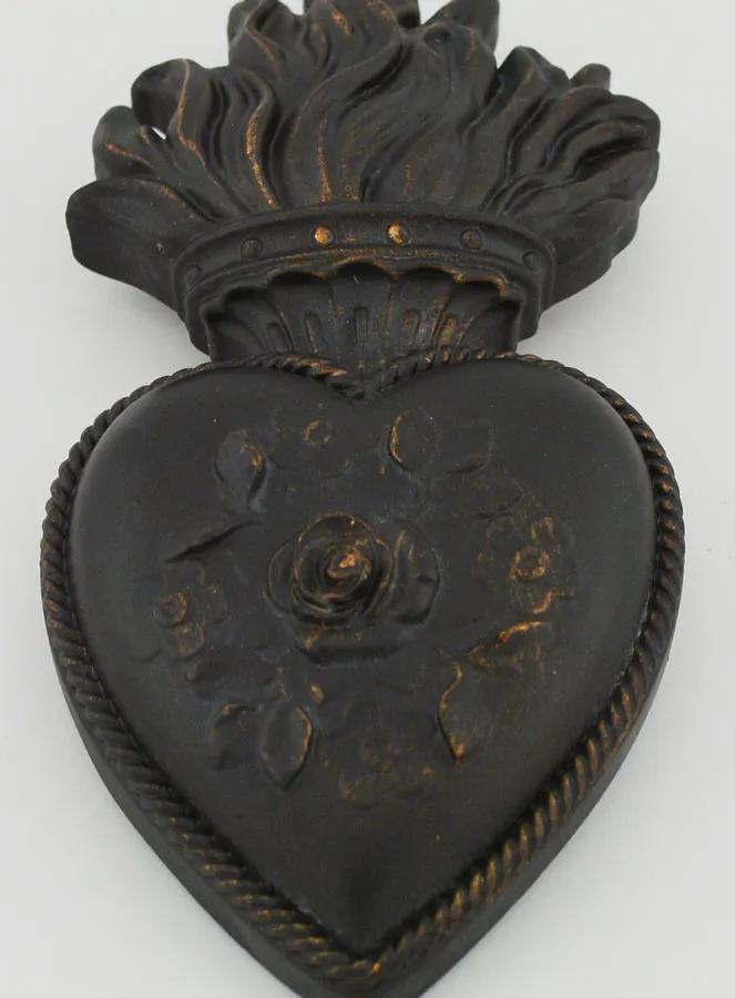 Ex Voto Wall Decoration Black and Bronze Flower Heart - 13cm (pic 2)