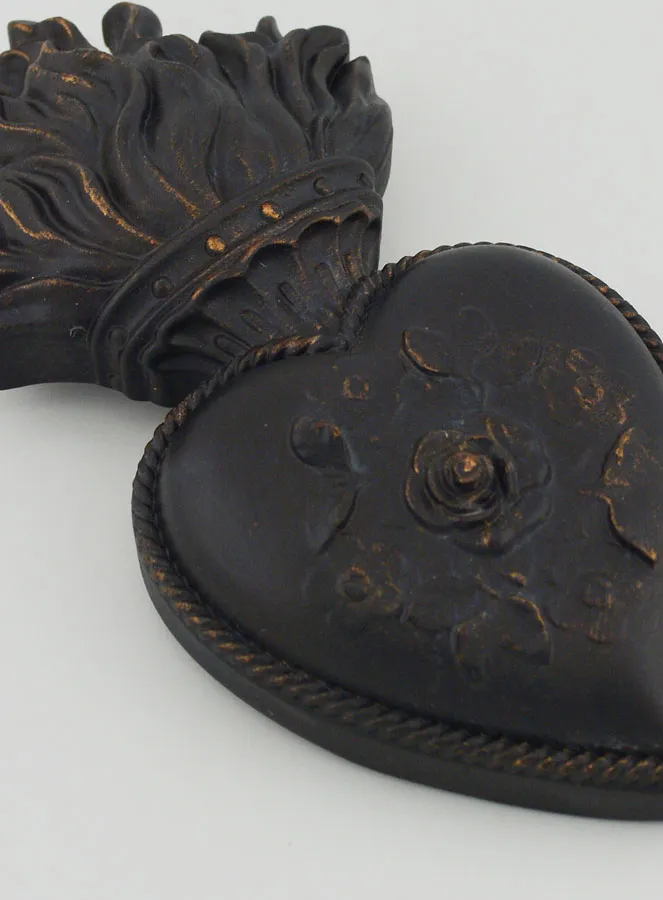 Ex Voto Wall Decoration Black and Bronze Flower Heart - 13cm (pic 3)