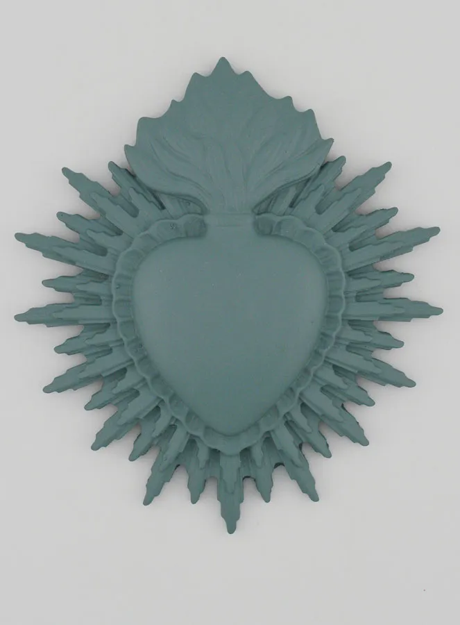 Ex Voto Wall Decoration Radiant Heart 11cm - Grey Green (pic 1)