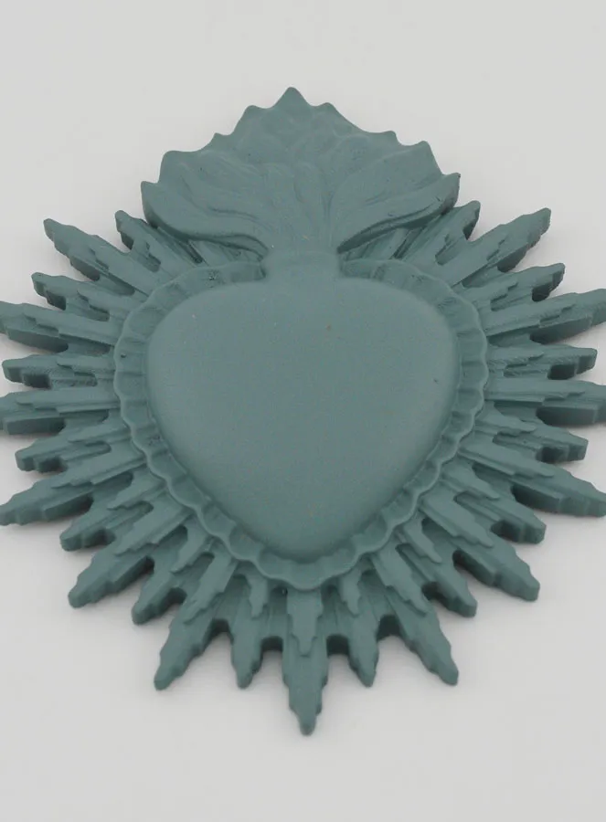 Ex Voto Wall Decoration Radiant Heart 11cm - Grey Green (pic 2)