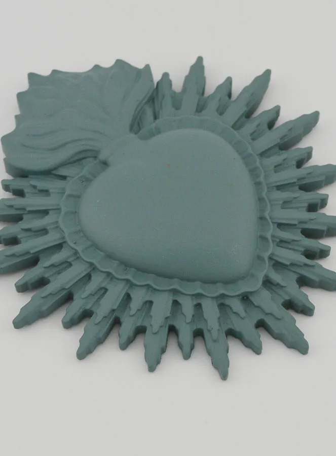 Ex Voto Wall Decoration Radiant Heart 11cm - Grey Green (pic 3)