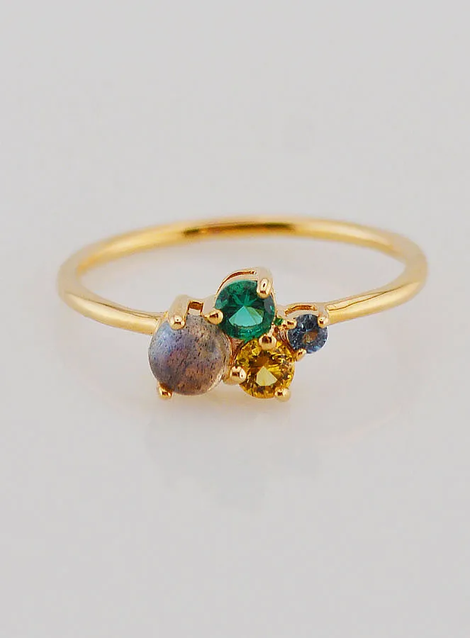 Gold-plated Ring Labradorite and Zirconia - Size 54 (pic 1)