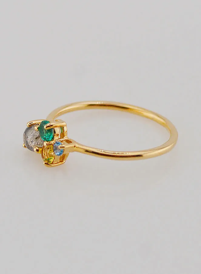 Gold-plated Ring Labradorite and Zirconia - Size 54 (pic 2)