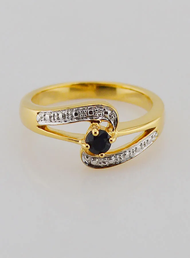 Gold-plated Sapphire and Zircon Ring - Size 54 (pic 1)