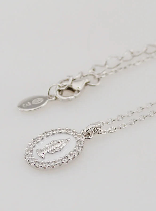 Necklace Miraculous Virgin Silver and White Enamel (pic 1)