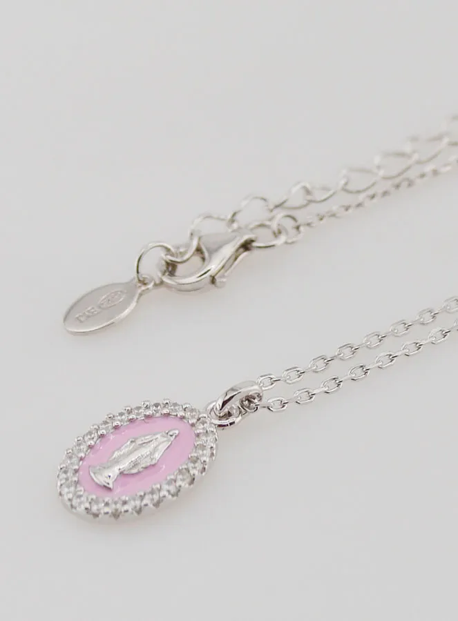 Necklace Miraculous Virgin Silver and Pink Enamel (pic 1)