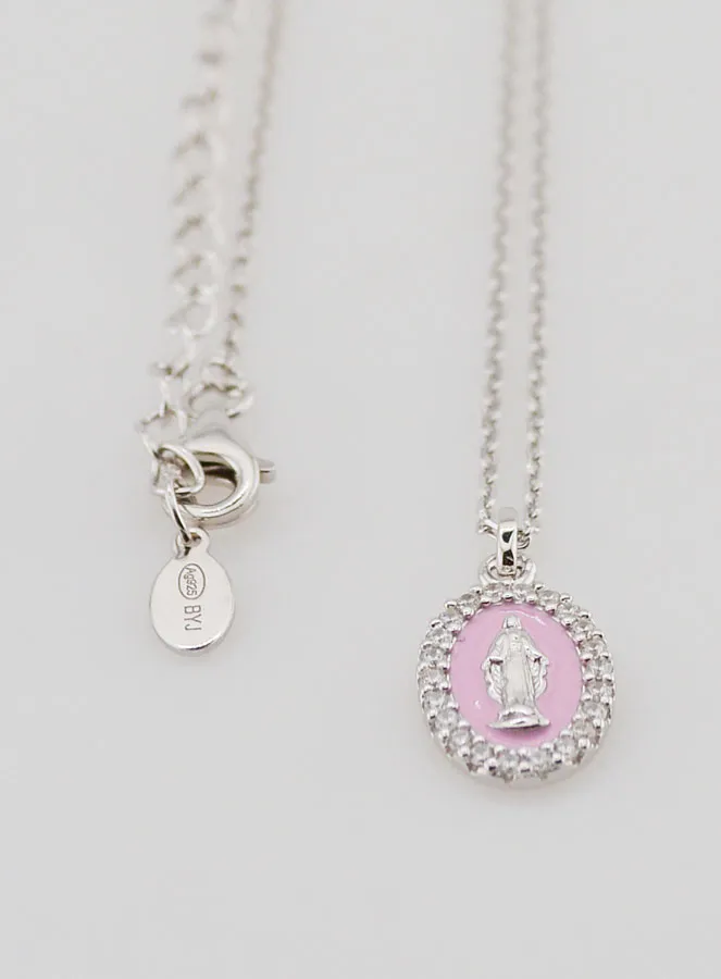 Necklace Miraculous Virgin Silver and Pink Enamel (pic 3)