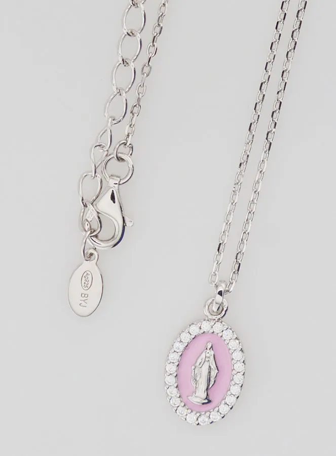 Necklace Miraculous Virgin Silver and Pink Enamel (pic 4)