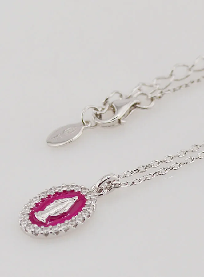 Necklace Miraculous Virgin Silver and Fuchsia Pink Enamel (pic 1)