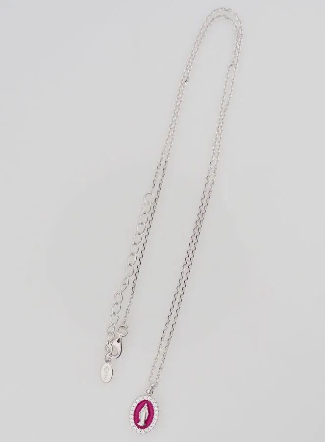 Necklace Miraculous Virgin Silver and Fuchsia Pink Enamel (pic 2)