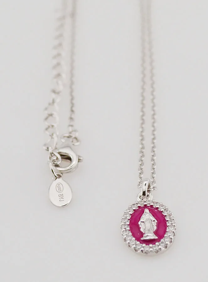 Necklace Miraculous Virgin Silver and Fuchsia Pink Enamel (pic 3)