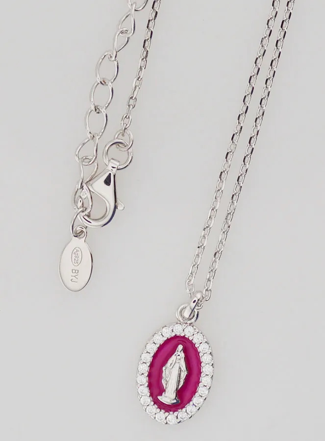 Necklace Miraculous Virgin Silver and Fuchsia Pink Enamel (pic 4)