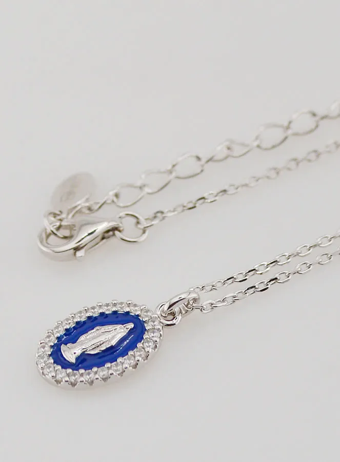 Necklace Miraculous Virgin Silver and Dark Blue Enamel (pic 1)