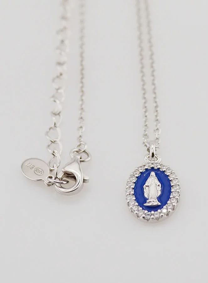 Necklace Miraculous Virgin Silver and Dark Blue Enamel (pic 3)