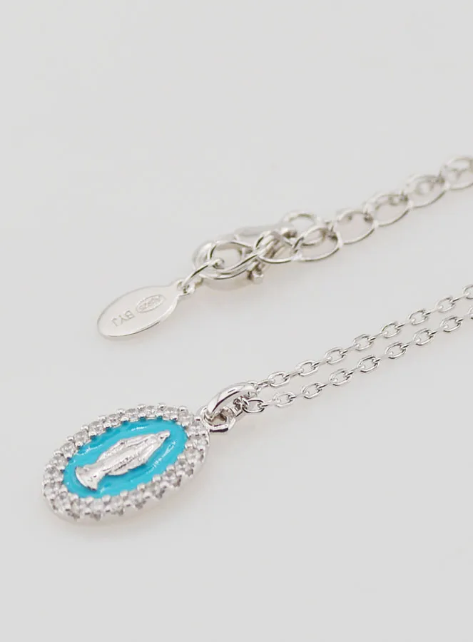 Necklace Miraculous Virgin Silver and Light Blue Enamel (pic 1)