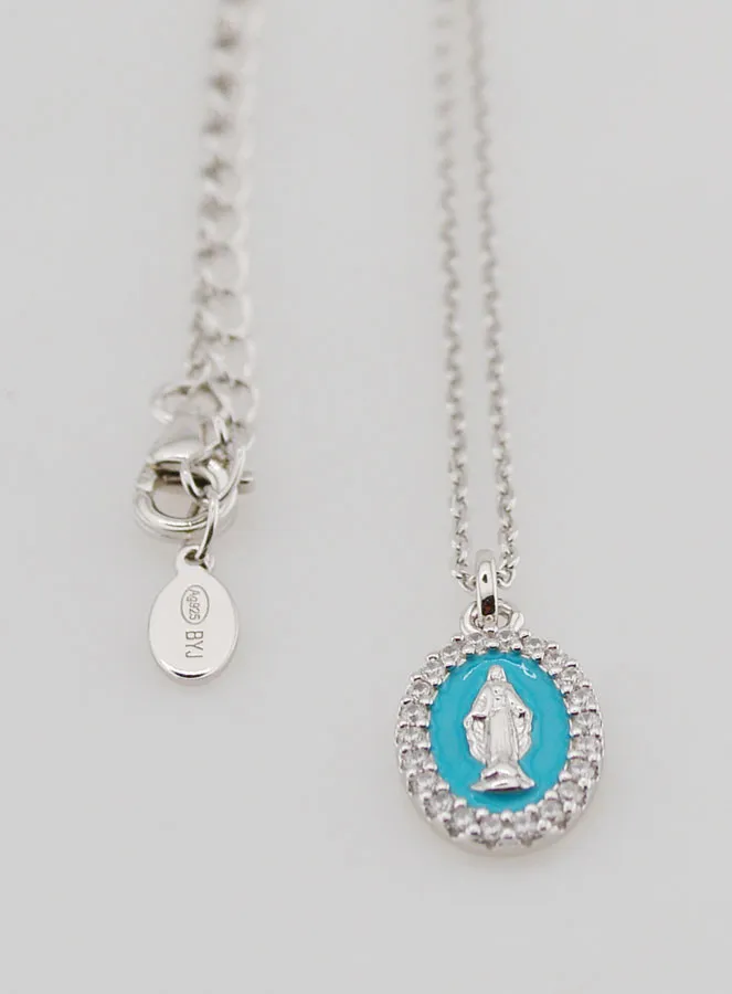 Necklace Miraculous Virgin Silver and Light Blue Enamel (pic 3)