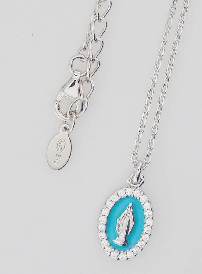 Necklace Miraculous Virgin Silver and Light Blue Enamel (pic 4)