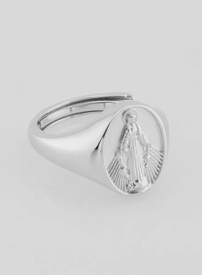 Silver Signet Ring Miraculous Virgin - Size 46-52 (pic 3)