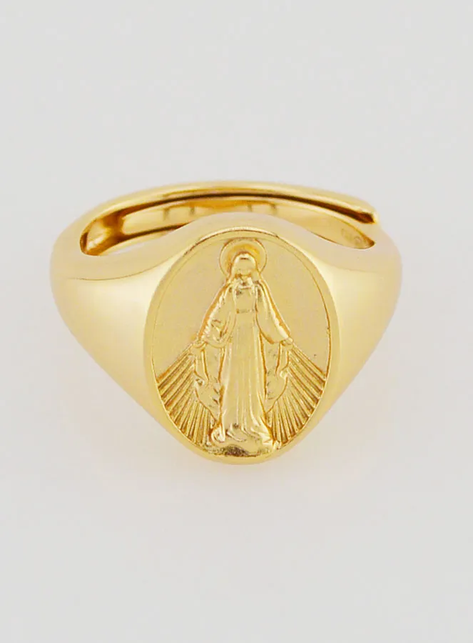 Signet Ring Miraculous Virgin in Gold-Plated Silver - Sizes 46 to 52 (pic 1)
