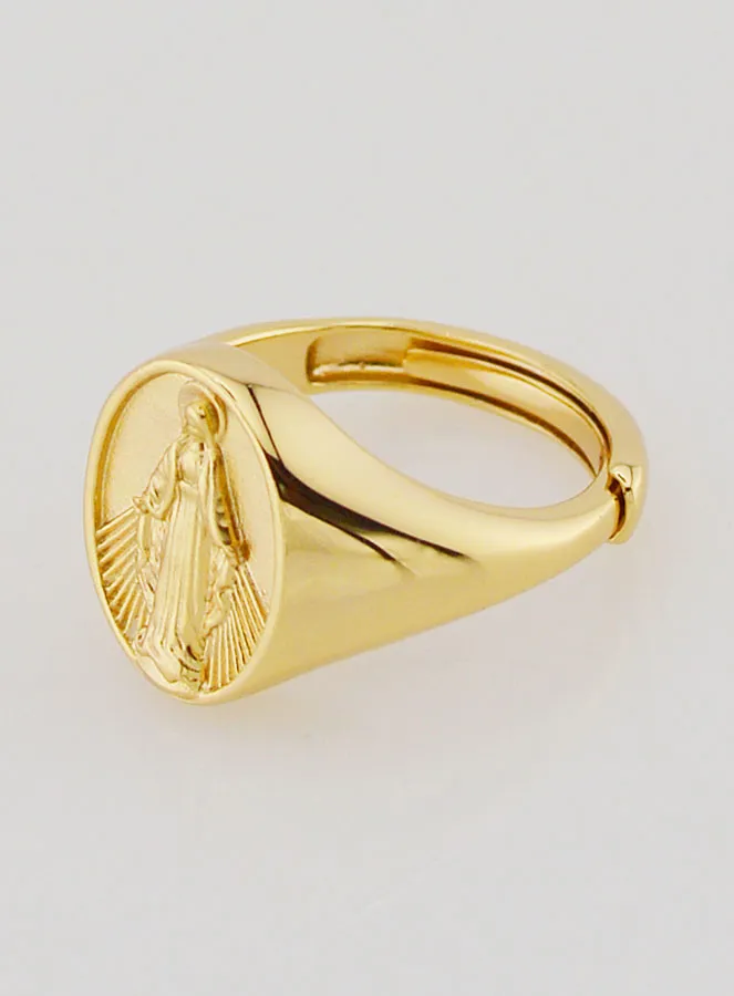 Signet Ring Miraculous Virgin in Gold-Plated Silver - Sizes 46 to 52 (pic 2)