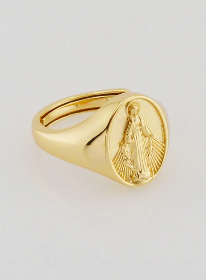 Signet Ring Miraculous Virgin in Gold-Plated Silver - Sizes 46 to 52 (pic 3)