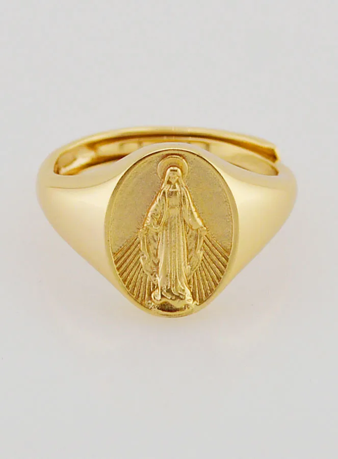 Signet Ring Miraculous Virgin in Gold-Plated Silver - Sizes 52–56 (pic 1)