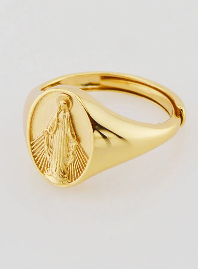 Signet Ring Miraculous Virgin in Gold-Plated Silver - Sizes 52–56 (pic 2)