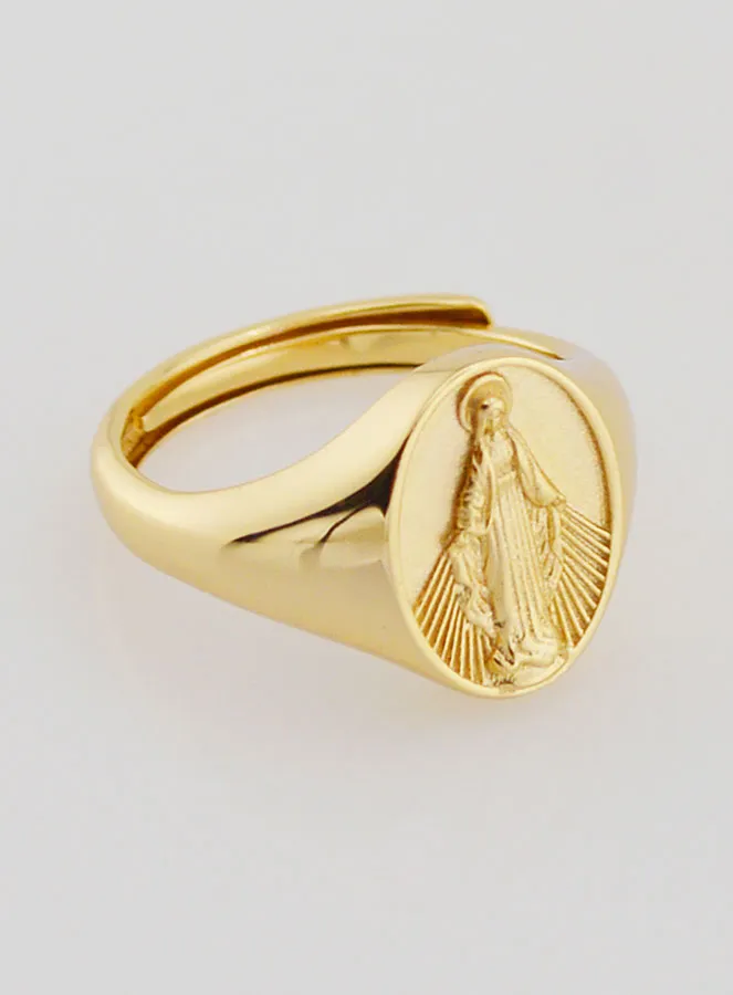 Signet Ring Miraculous Virgin in Gold-Plated Silver - Sizes 52–56 (pic 3)