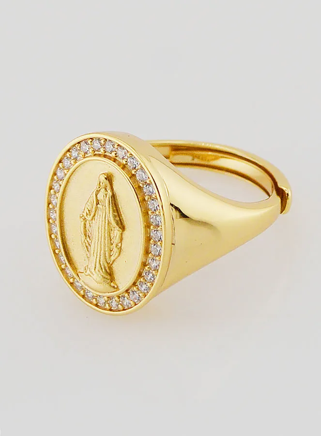 Signet Ring Miraculous Virgin in Gold-Plated Silver and Zirconiums - Sizes 52 tot 56 (pic 2)