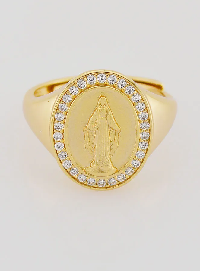 Signet Ring Miraculous Virgin – Gold-Plated Silver and Zirconiums - Sizes 58-62 (pic 1)