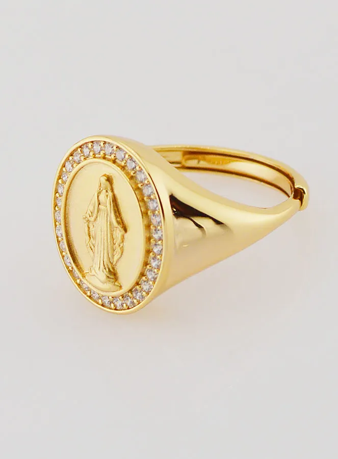 Signet Ring Miraculous Virgin – Gold-Plated Silver and Zirconiums - Sizes 58-62 (pic 2)
