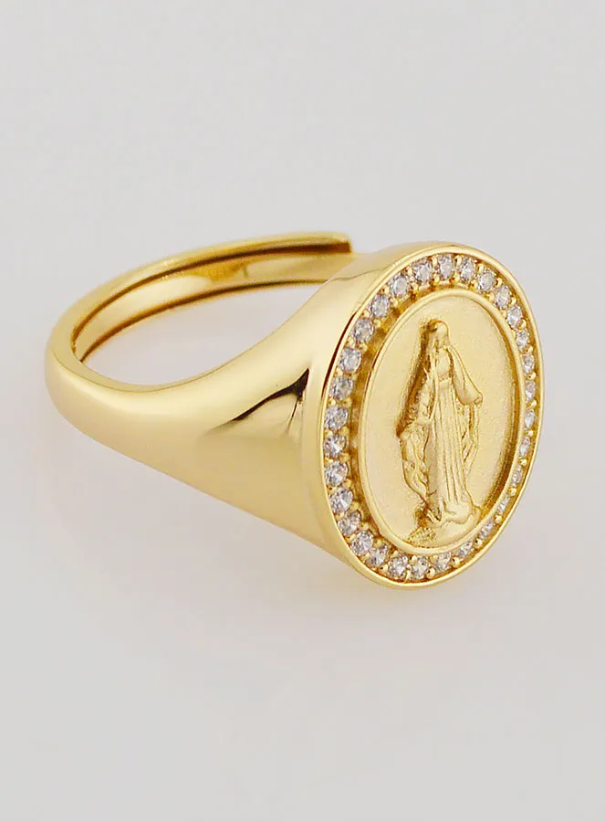 Signet Ring Miraculous Virgin – Gold-Plated Silver and Zirconiums - Sizes 58-62 (pic 3)