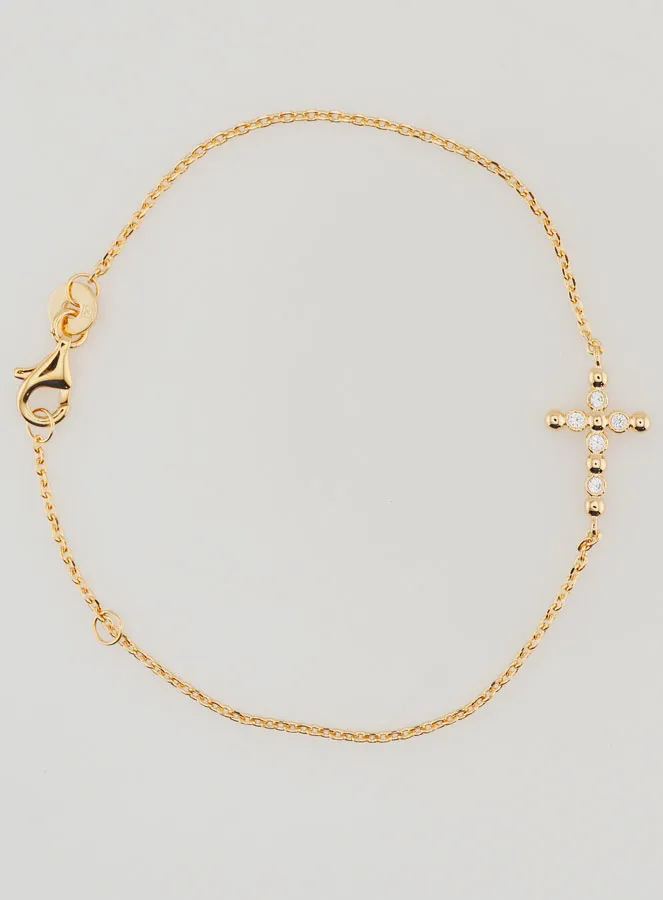 Religious Bracelet Gold-Plated - Round Zircon Cross (pic 1)