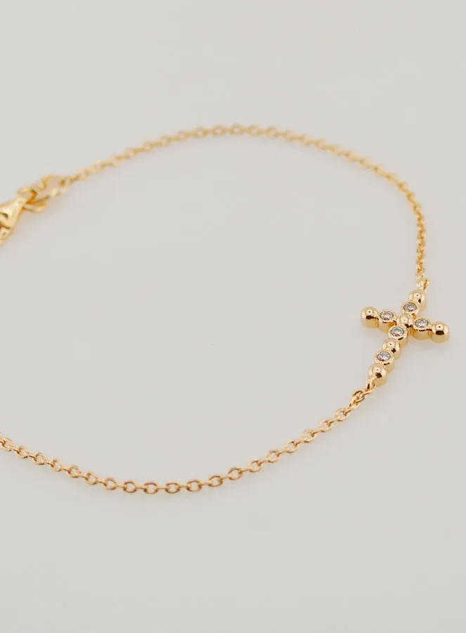 Religious Bracelet Gold-Plated - Round Zircon Cross (pic 2)