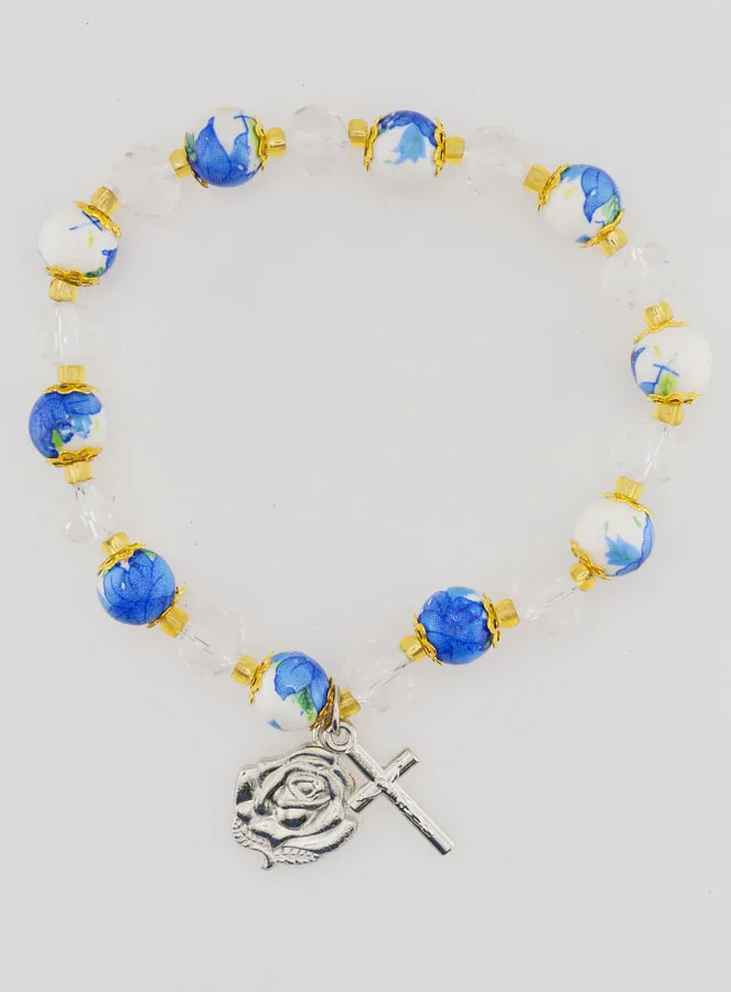 Painted Bead Rosary Bracelet - Cross and Lourdes Medal (pic 1)