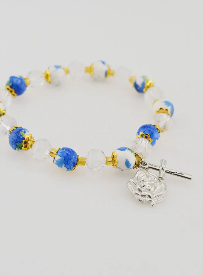 Painted Bead Rosary Bracelet - Cross and Lourdes Medal (pic 3)