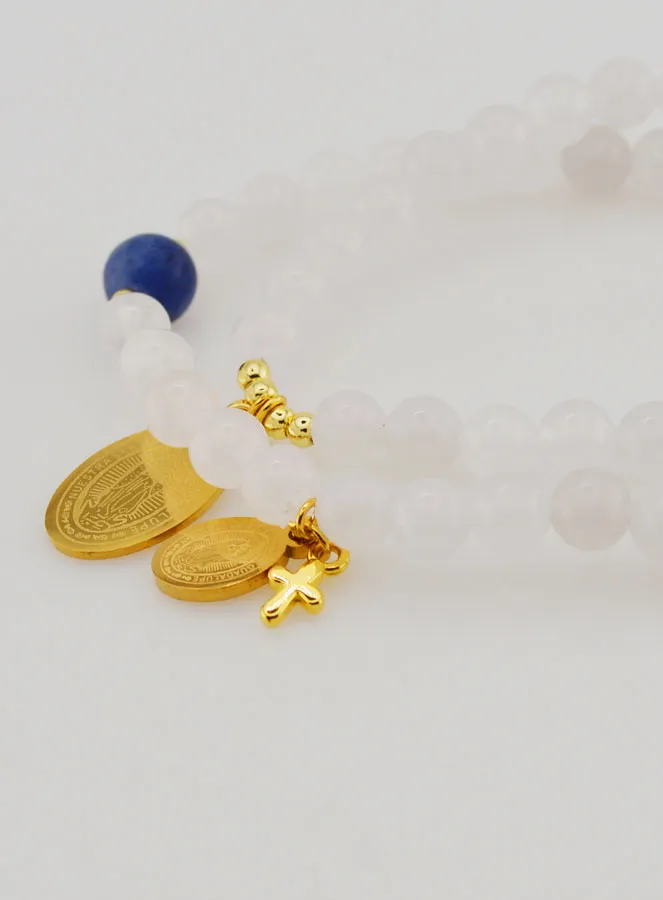 Rosary Bracelet White Jade and Sodalite - Our Lady of Guadalupe (pic 3)