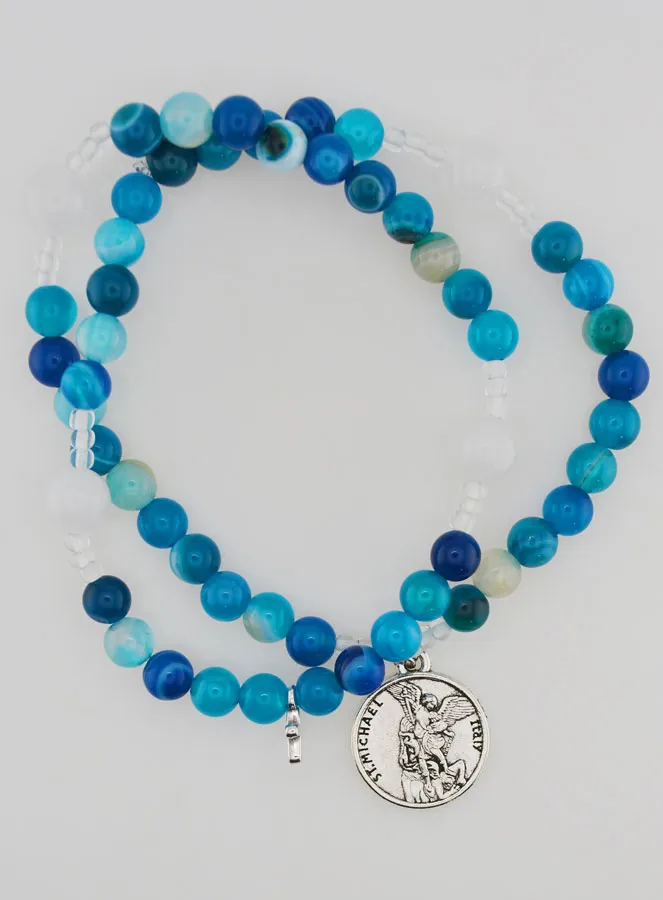 Blue Agate Gemstone Rosary - Saint Michael (pic 1)