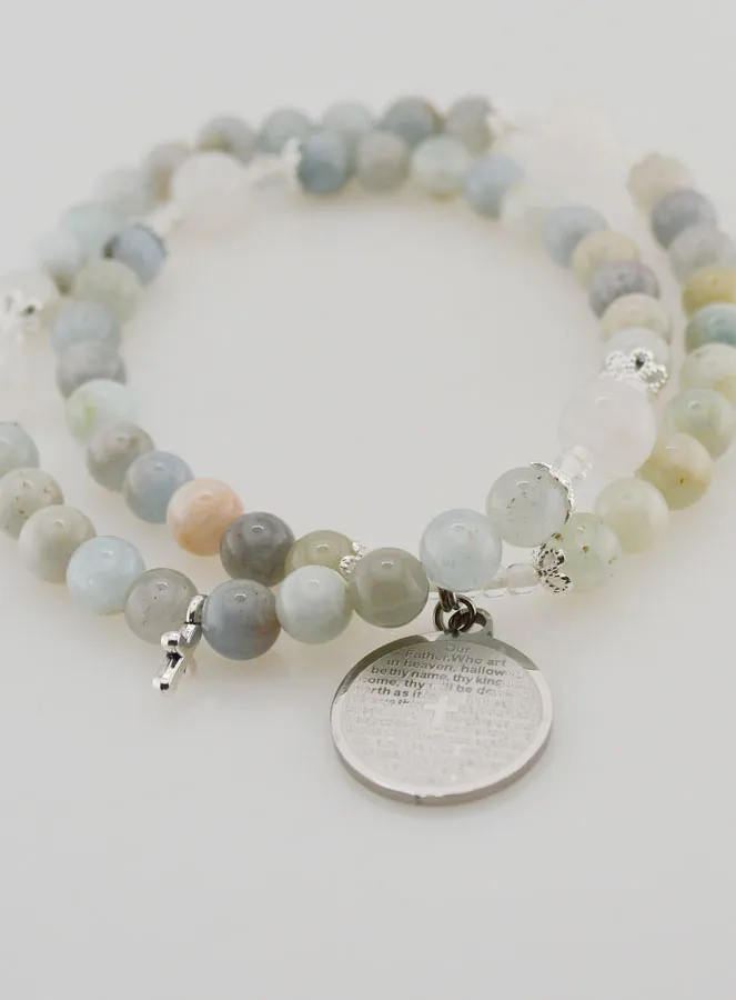 Aquamarine Rosary Bracelet with Our Father Prayer (pic 2)