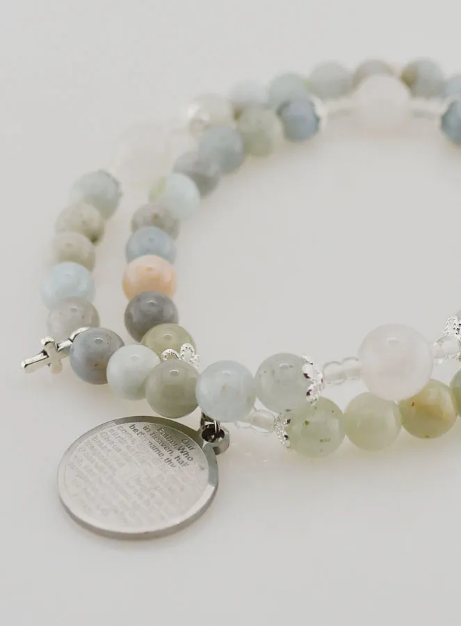 Aquamarine Rosary Bracelet with Our Father Prayer (pic 4)